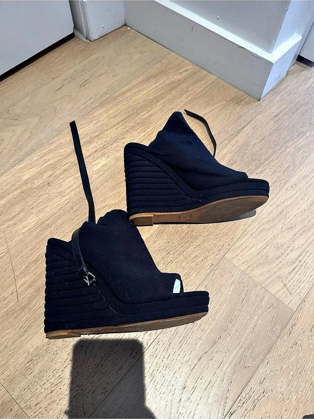 Balenciaga Neoprene Black Open-Toe Wedge Booties